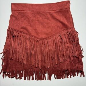 Altar’d State Rust Fringe Mini Skirt XS Boho Western